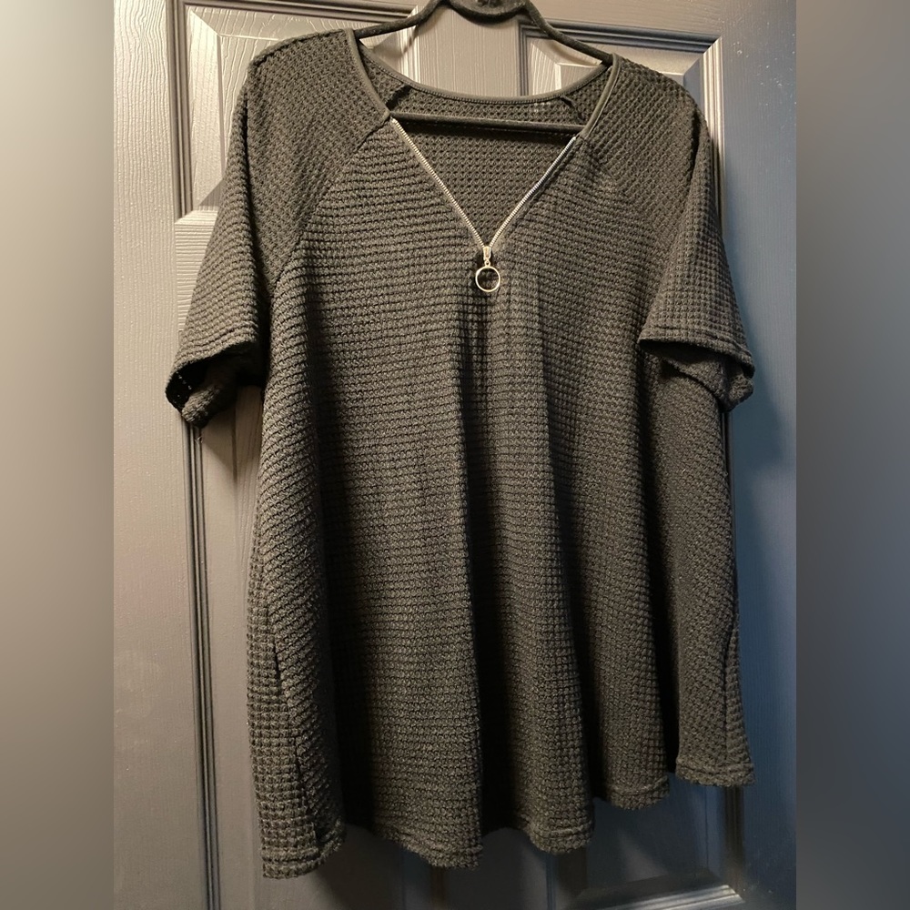 Mesh Raglan T-Shirt Short Sleeve Zip Neck 1X